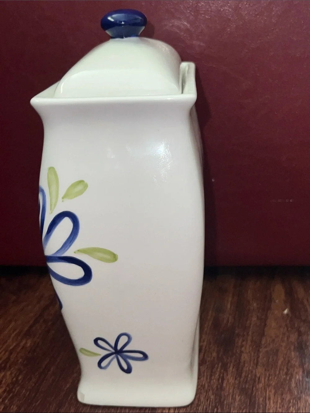 Starbucks 2003 Ceramic Coffee Canister Blue Floral Square Jar w Lid